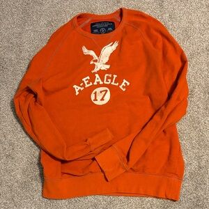 American Eagle Outfitters Orange Crewneck Sweatshirt with White Logo